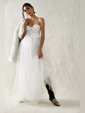 For Love & Lemons Lily Corset Tulle Bridal Dress Size Small NWT White